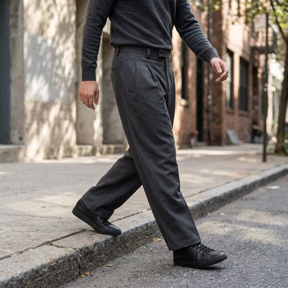 Tailored Folded Drape Scythe Casual Dress Pants Heavyweight Trousers — lifestyle_lead