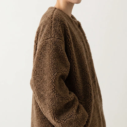 Maillard Little Teddy sheep wool stand collar coat long sheep shearling lamb fur coat thick loose — lifestyle
