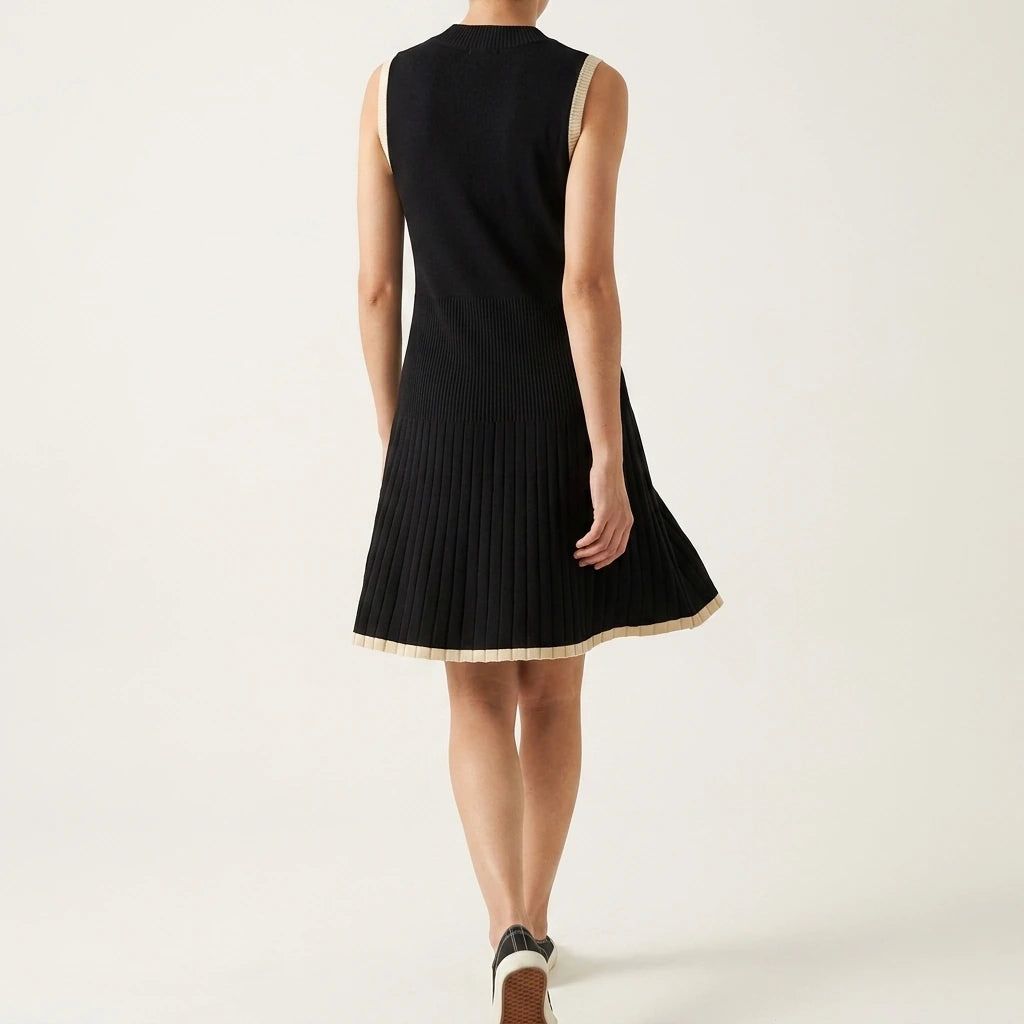Knitted mini dress fashionable round neck pleated A-line dress — lifestyle