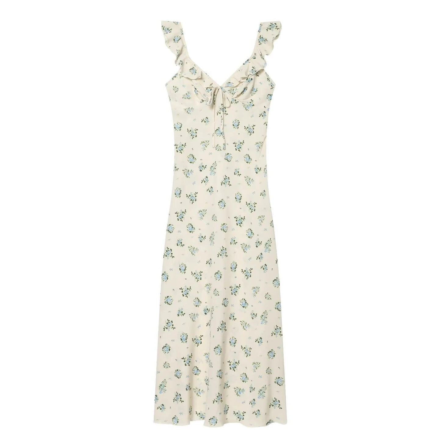 Holiday style floral ruffle edge sleeveless dress — variant_front