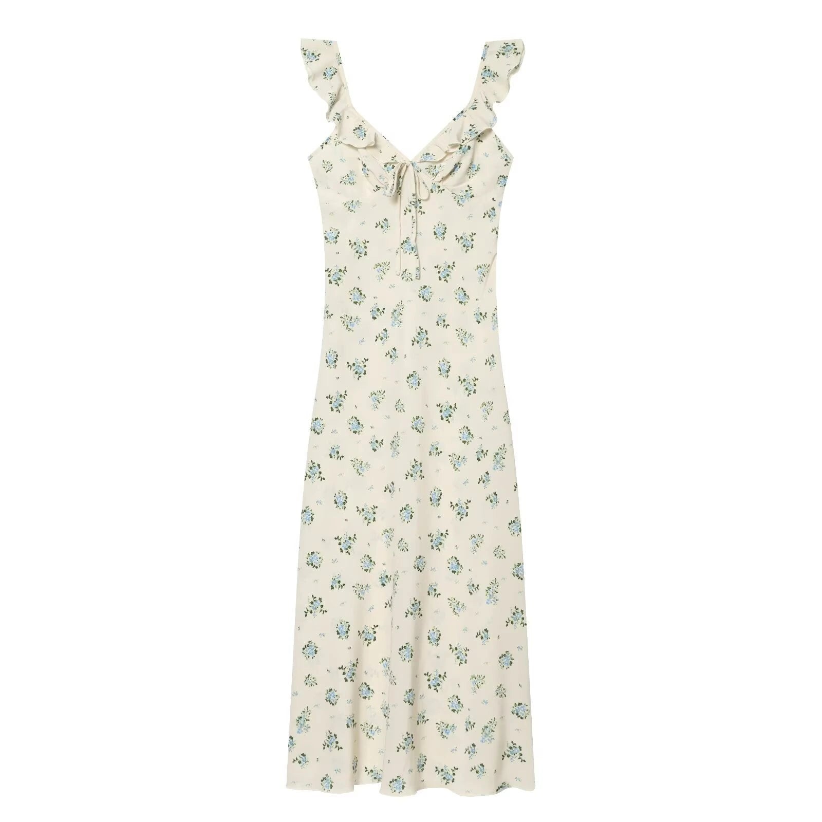 Holiday style floral ruffle edge sleeveless dress — variant_front
