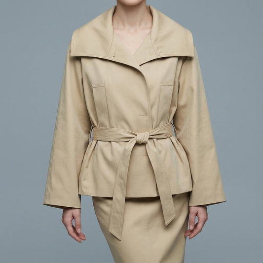 Flip over waistband trench coat — lifestyle