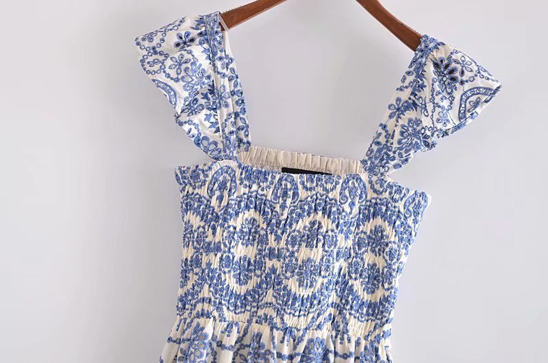 Summer Embroidered Hollow Suspender Dress for Women – Elegant Polyester Sundress, New Printed Design