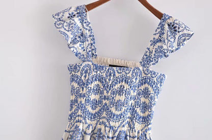 Summer Embroidered Hollow Suspender Dress for Women – Elegant Polyester Sundress, New Printed Design