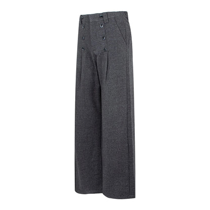 Fluid Trousers with Vertical Button Design, Loose Wide-Leg Tailored Fit, Pleated Straight Leg Pants — variant_front