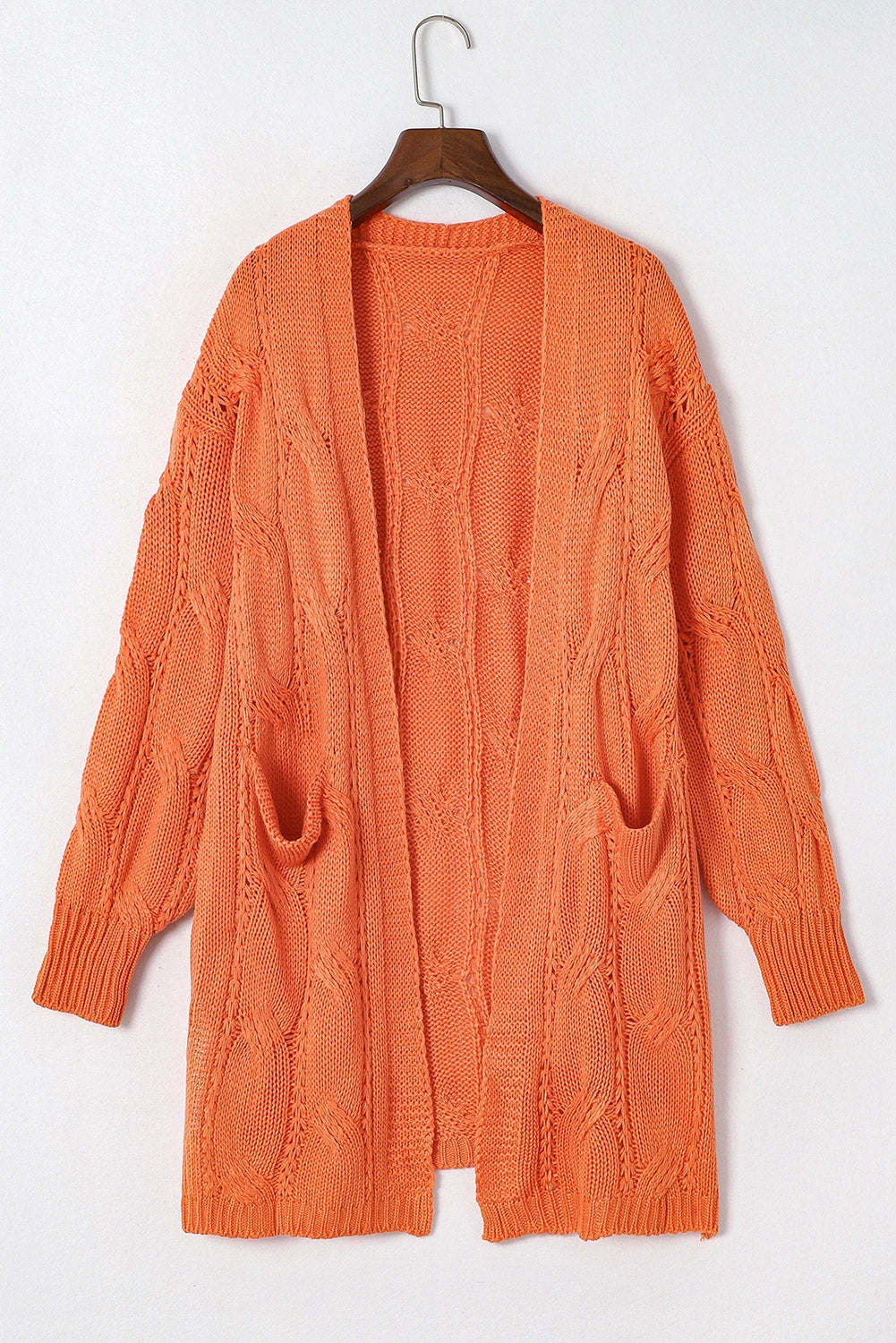 Ribbed Trim Eyelet Cable Knit Cardigan — variant_front