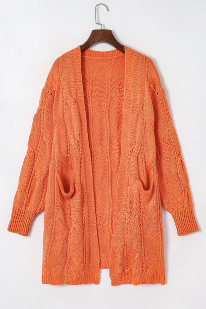 Ribbed Trim Eyelet Cable Knit Cardigan — variant_front