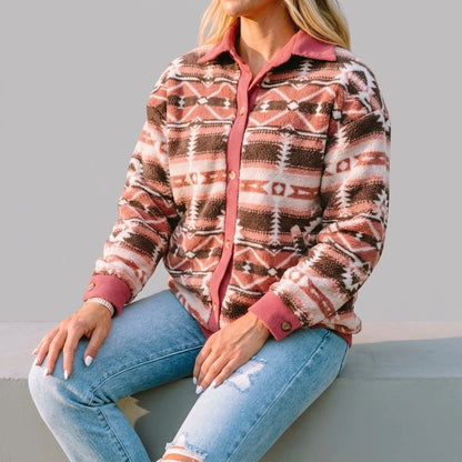 Pink Western Sherpa Corduroy Trim Jacket — variant_front