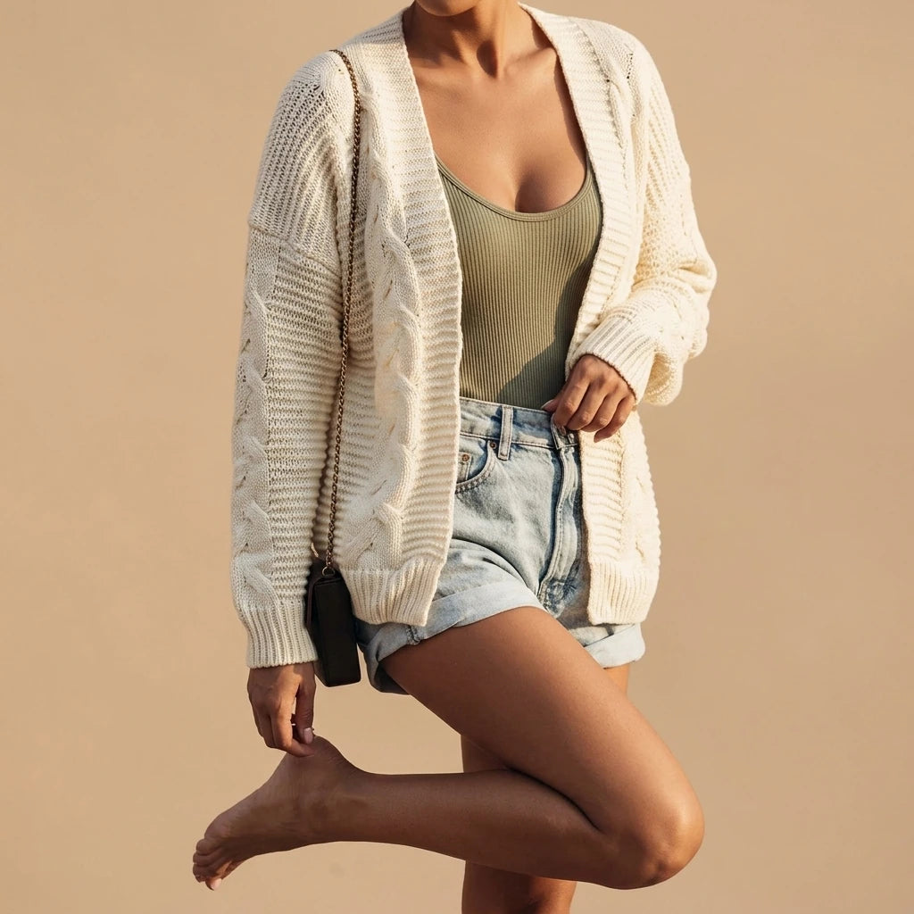 Cable-Knit Open Front Cardigan — lifestyle