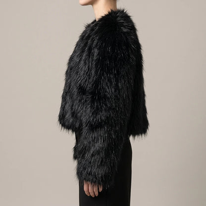 Street faux fur coat for winter — lifestyle