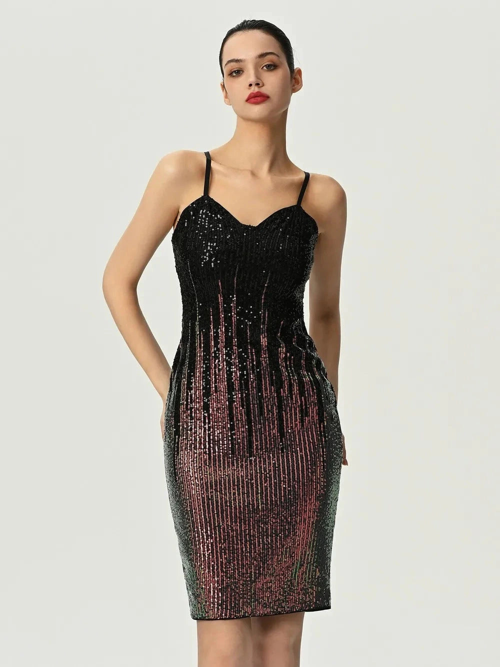 Shimmering Sequin Strapless Fitted Midi Dress for Party, Wedding, Banquet Occasions — variant_front