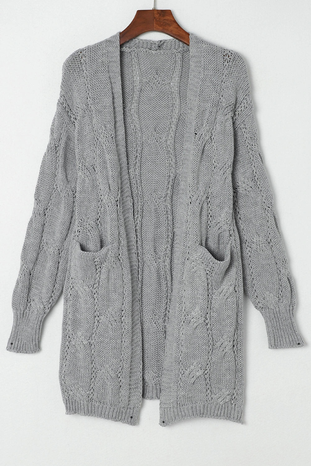 Ribbed Trim Eyelet Cable Knit Cardigan — variant_front