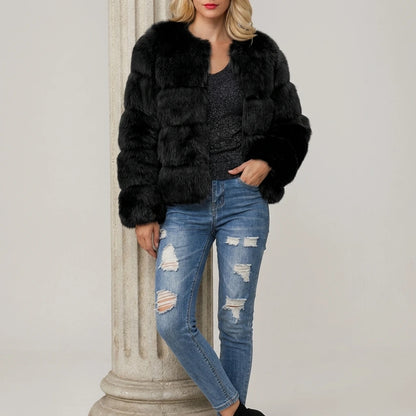 Women's faux fur coat — lifestyle