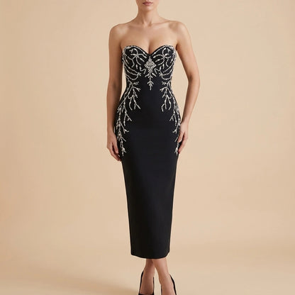 Strapless Dress Bandage Midi Length Banquet Party Evening Gown — lifestyle