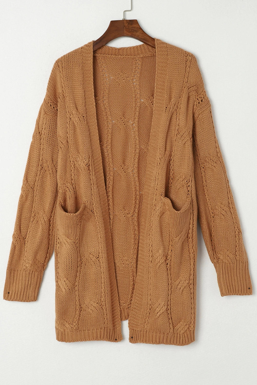 Ribbed Trim Eyelet Cable Knit Cardigan — variant_front