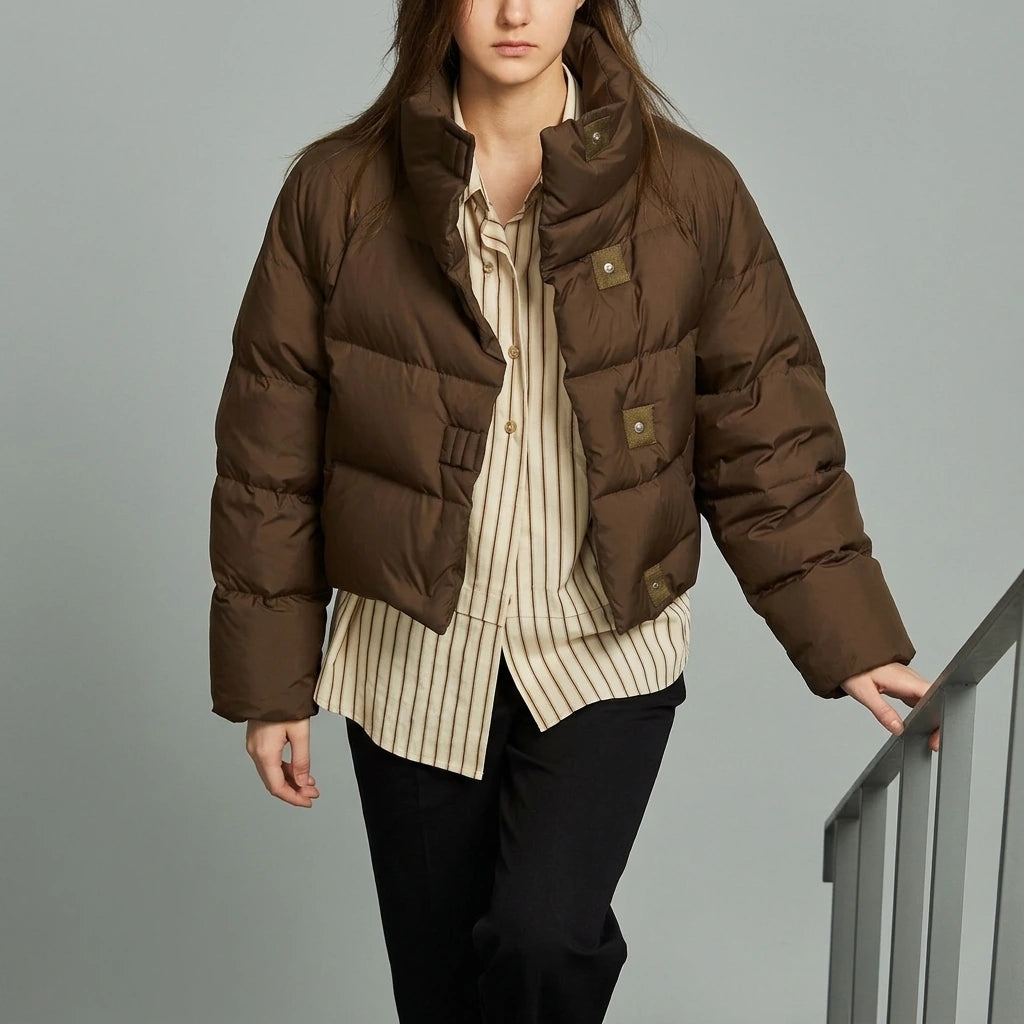 Stylish Winter Down Cotton Coat for Women Short Length Loose FitThick Puffer Jacket Outerwear — variant_front