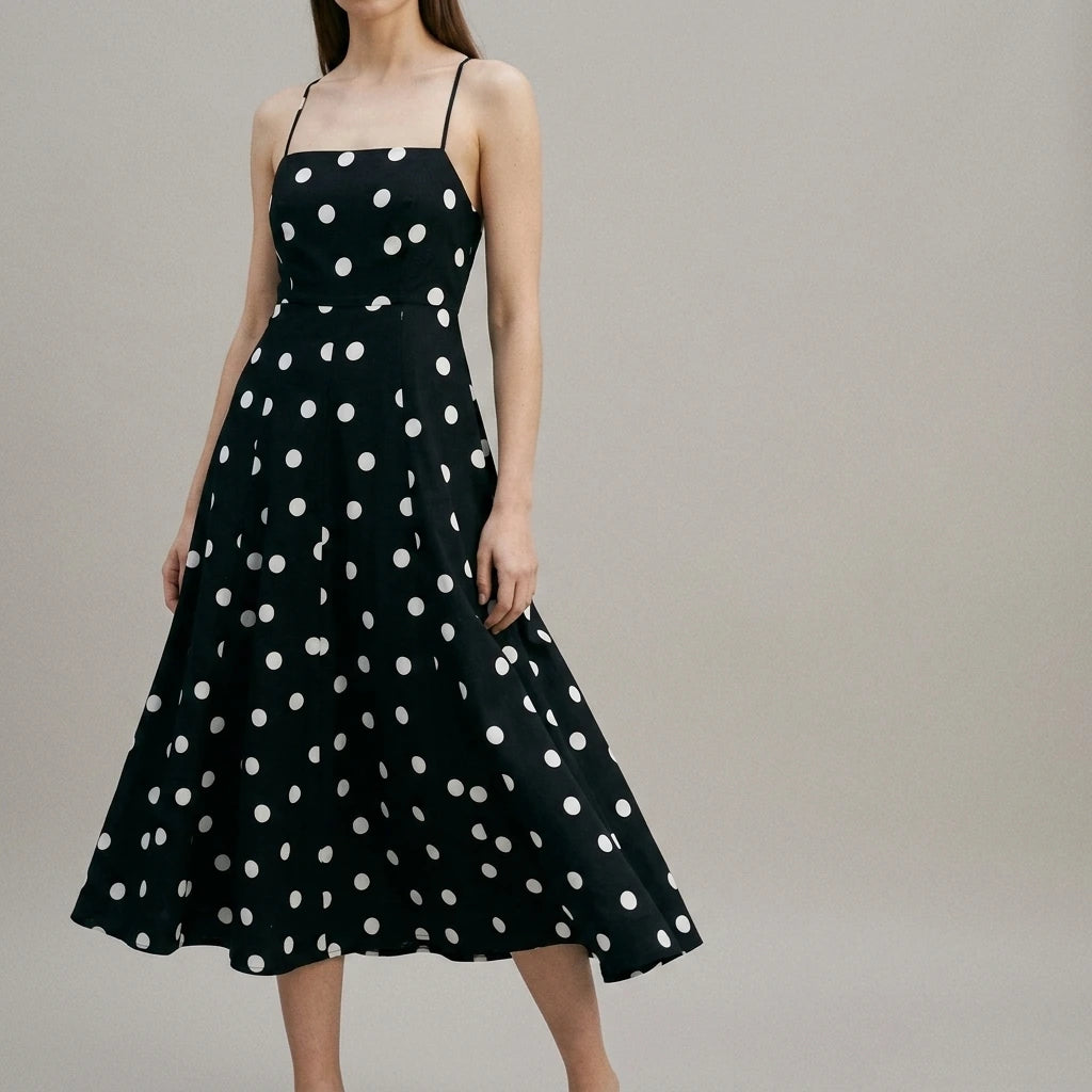 Classic polka dot neck dress for summer — lifestyle