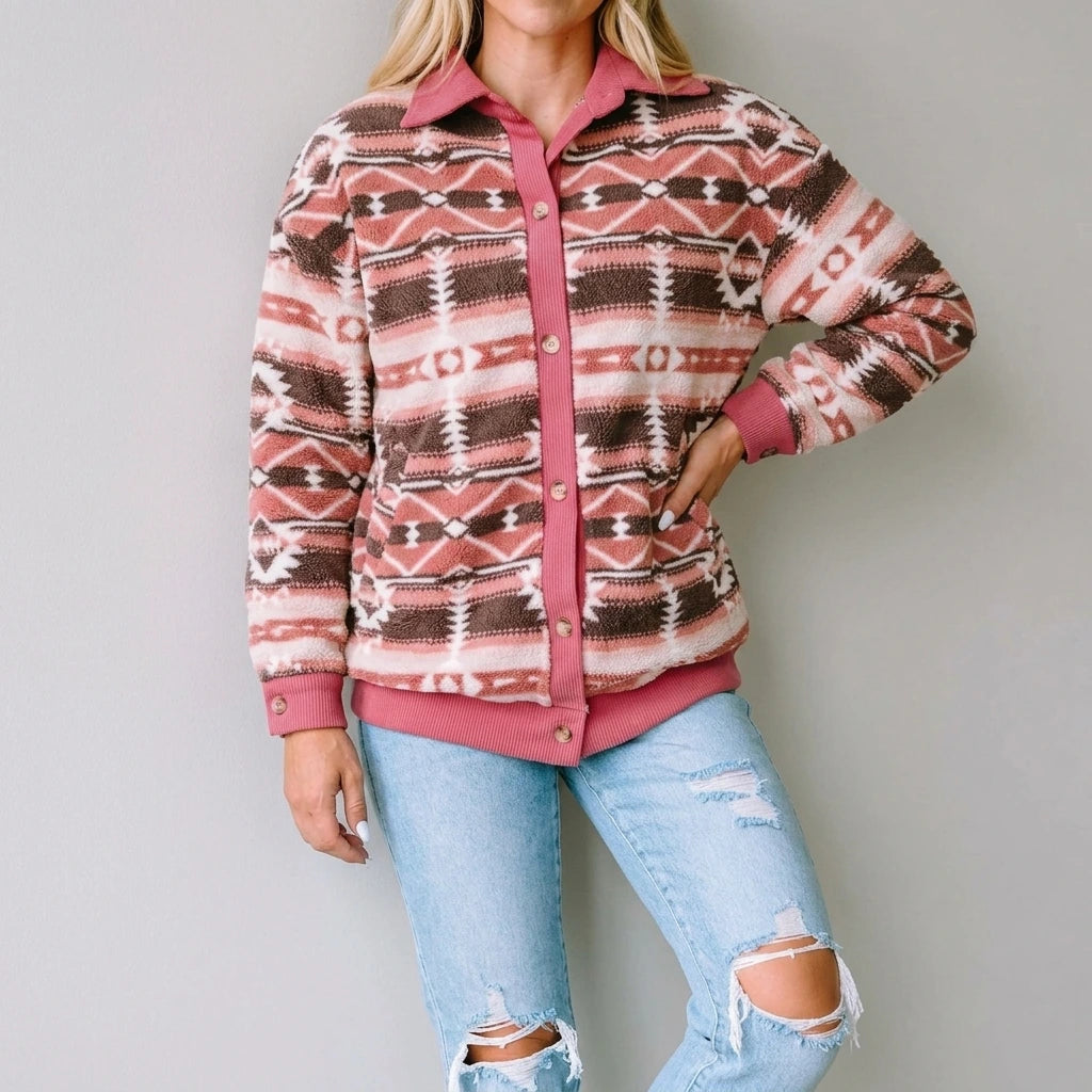 Pink Western Sherpa Corduroy Trim Jacket — lifestyle