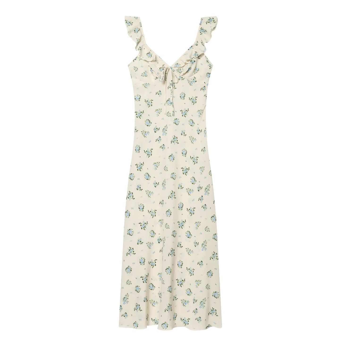 Floral Holiday Midi Dress Sleeveless Ruffle Edge Pullover in Printed Pattern, Effortless Style for Summer