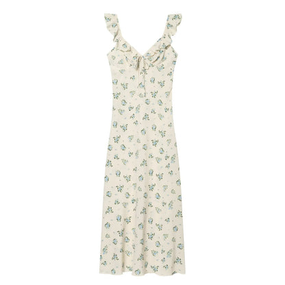 Floral Holiday Midi Dress Sleeveless Ruffle Edge Pullover in Printed Pattern, Effortless Style for Summer