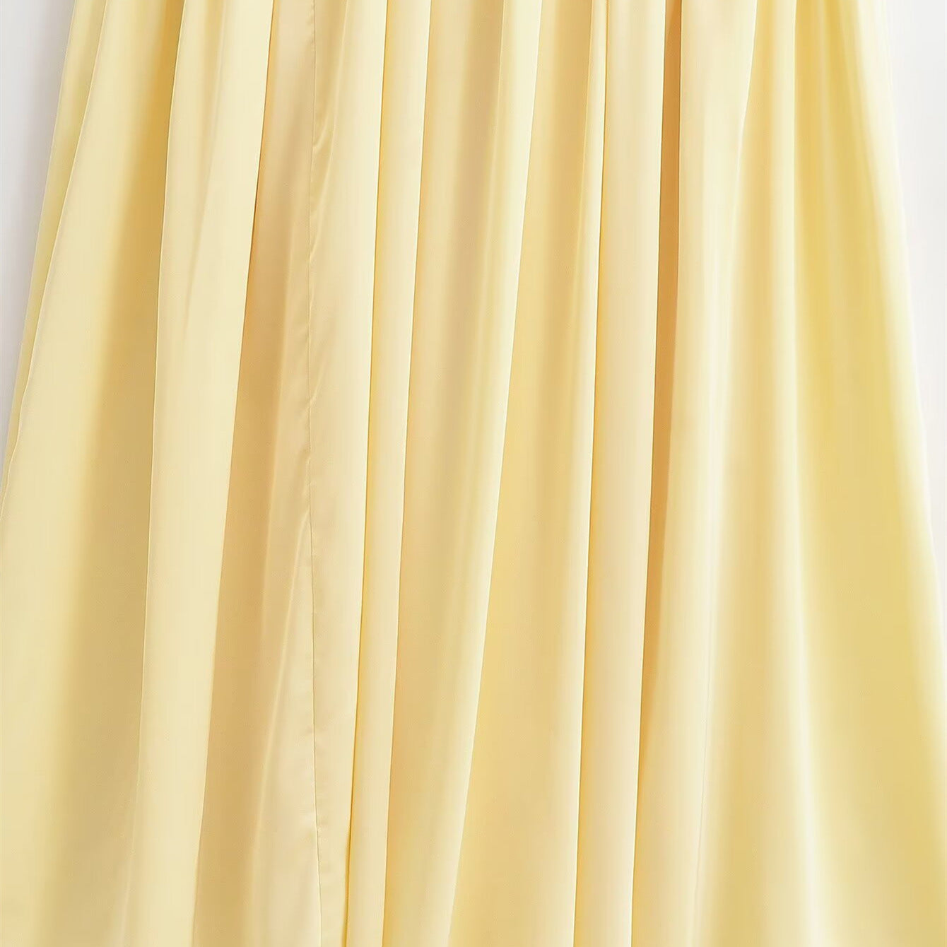 Yellow Pleated Maxi Dress, Sleeveless Deep V-Neck, Elastic Polyester, Summer Hot Girl Casual Style