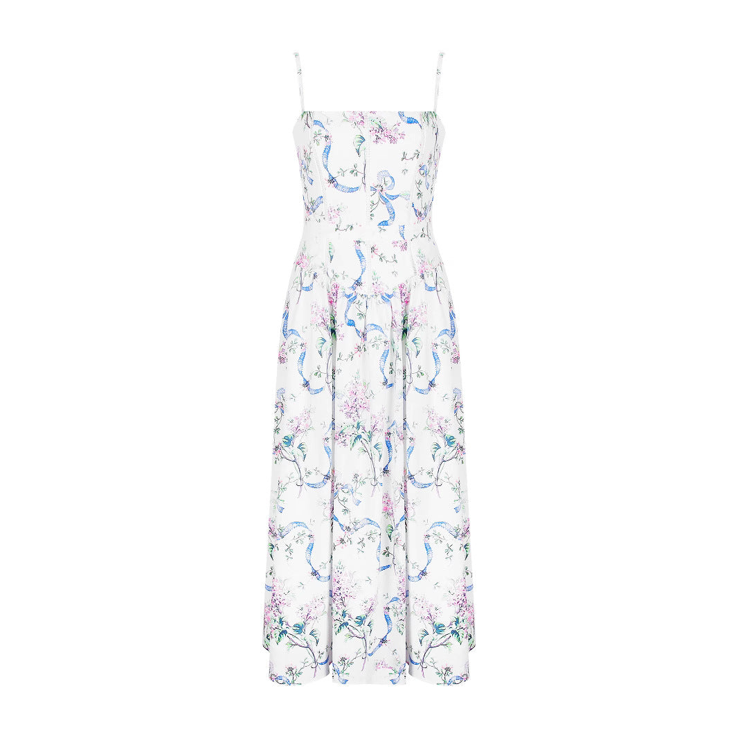 Copy of White Printed Strapless Maxi Dress Backless Fitted Summer Elegant Polyester