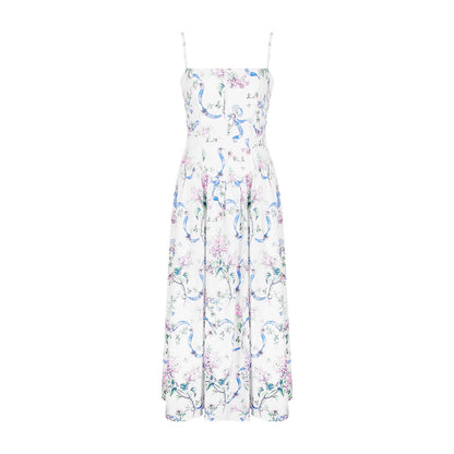 Copy of White Printed Strapless Maxi Dress Backless Fitted Summer Elegant Polyester