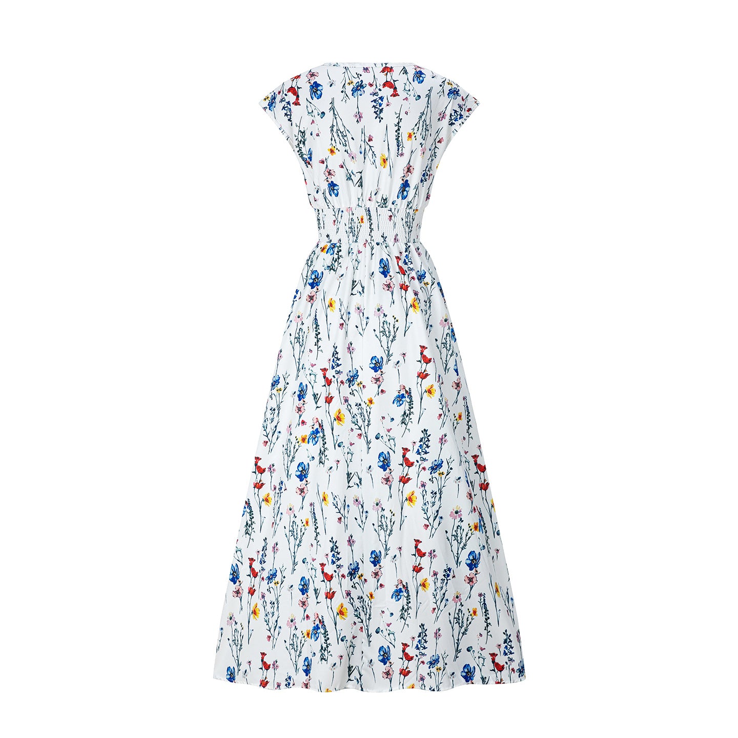 White V Neck Long Dress, Lace Up A-line Floral Elegant Pullover, Summer Occasion Dress