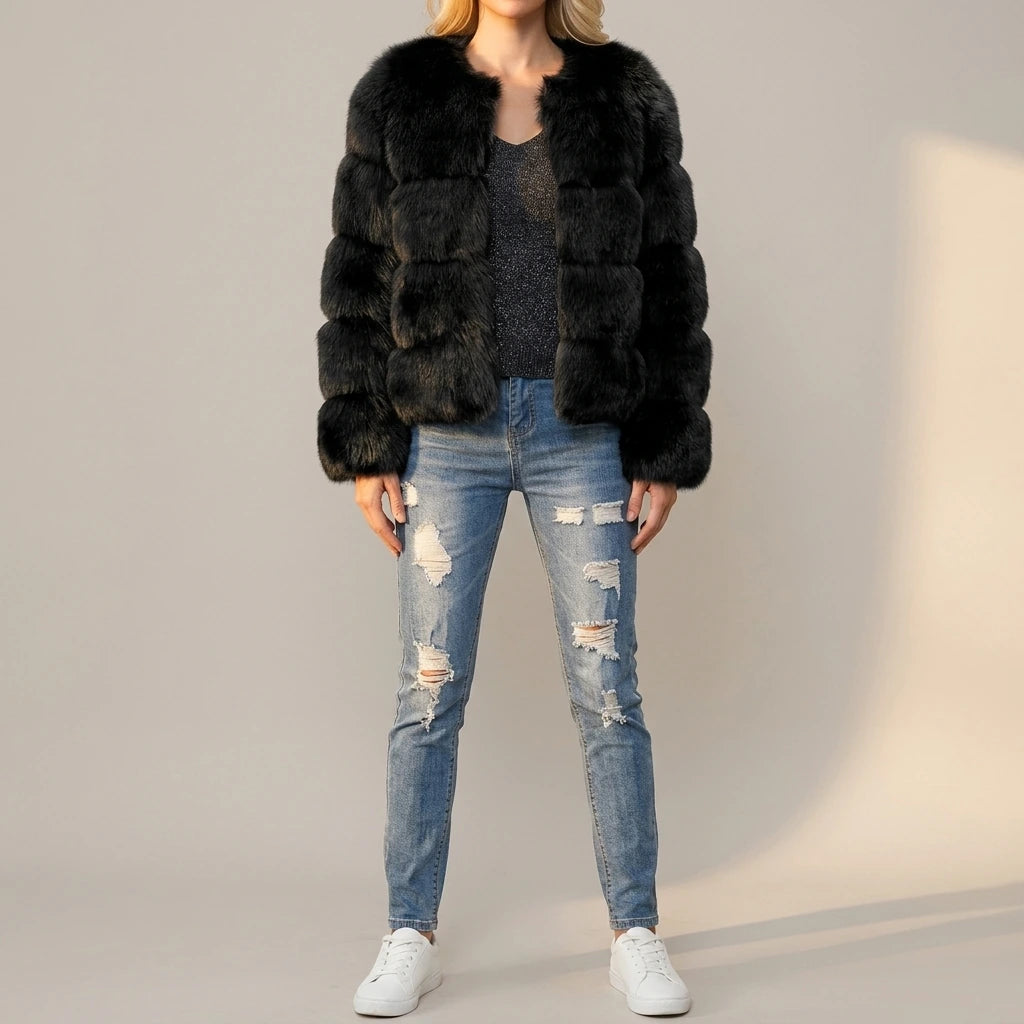 Women's faux fur coat — lifestyle