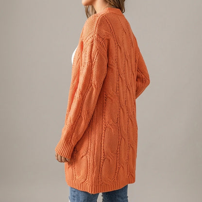 Ribbed Trim Eyelet Cable Knit Cardigan — lifestyle_lead