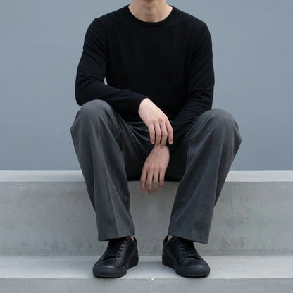 Tailored Folded Drape Scythe Casual Dress Pants Heavyweight Trousers — lifestyle