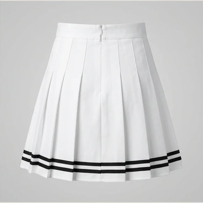 Fashion Preppy Style Pleated Skirts Women 2025 Spring Summer New A Line Short Dress Sweet Girl High Waist Petchwork Skirt Street — product_only_back