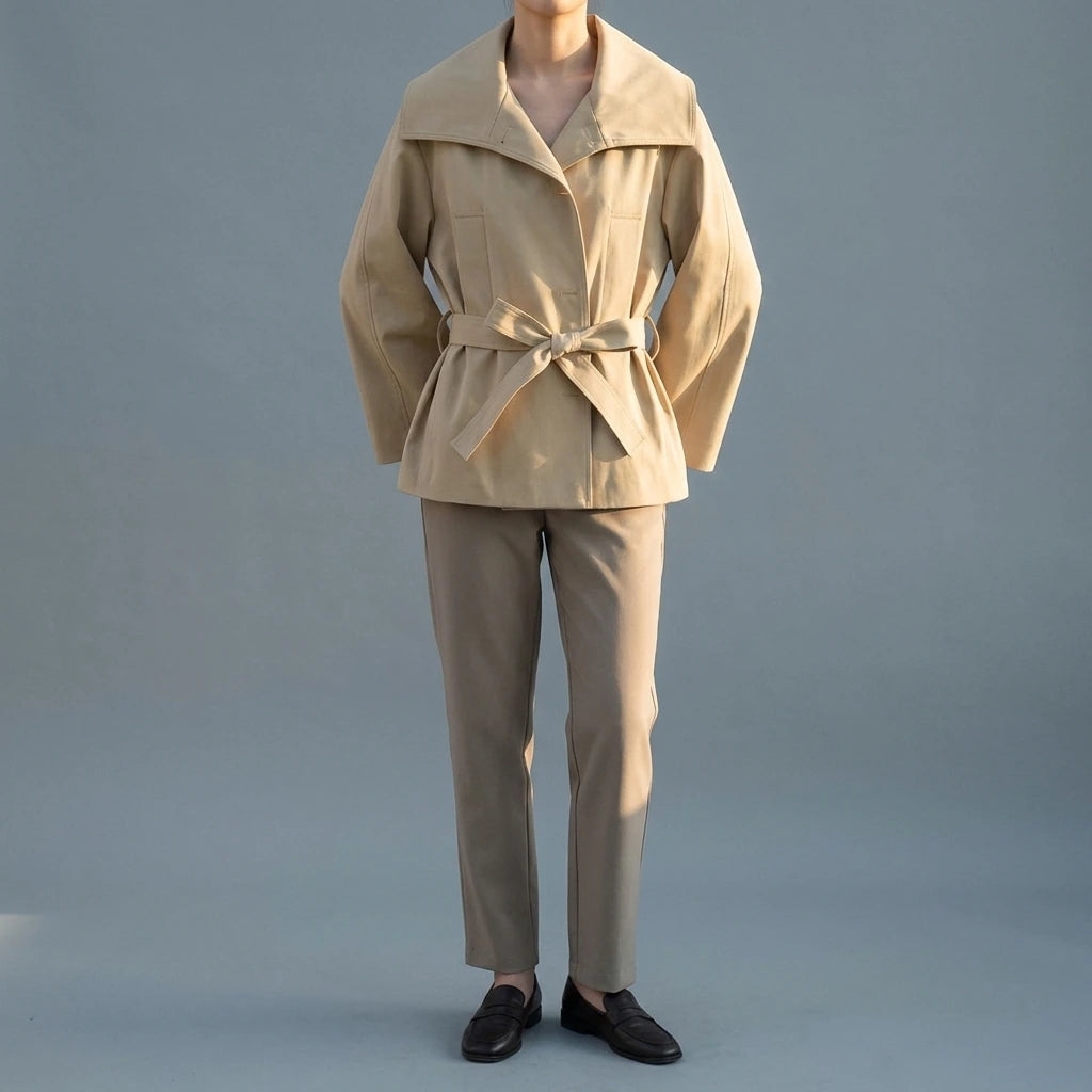 Flip over waistband trench coat — lifestyle