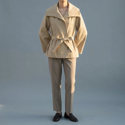 Flip over waistband trench coat — lifestyle