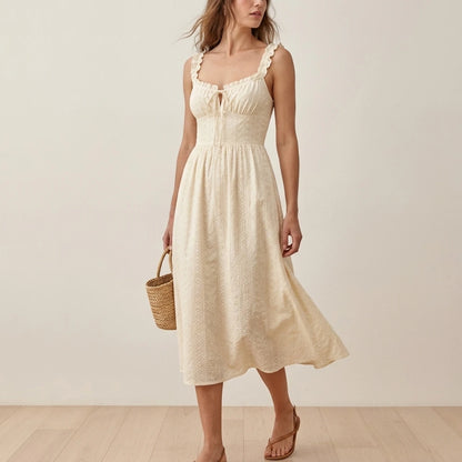 Women's solid color spaghetti strap dress, stylish sleeveless long dress, suitable for beach or casual outings. — lifestyle