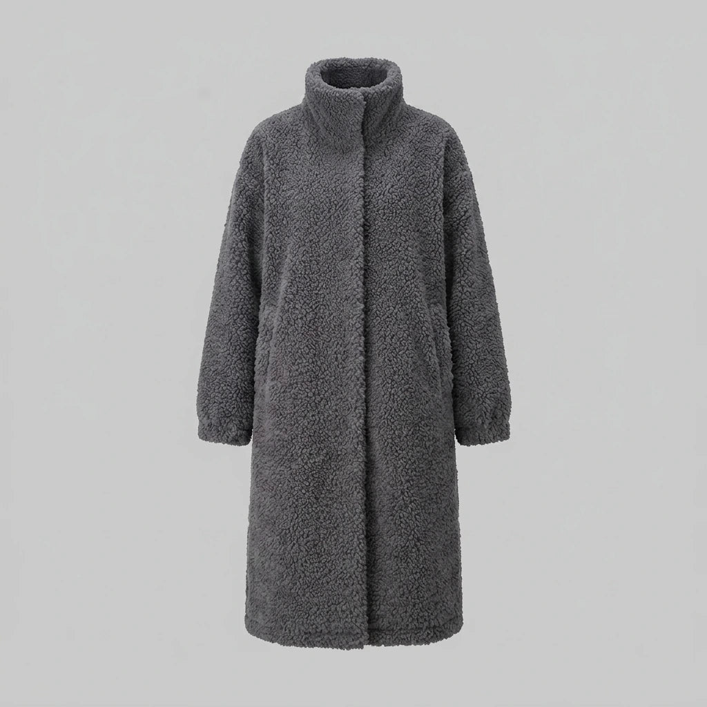 Maillard Little Teddy sheep wool stand collar coat long sheep shearling lamb fur coat thick loose — variant_front
