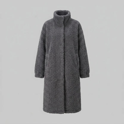 Maillard Little Teddy sheep wool stand collar coat long sheep shearling lamb fur coat thick loose — variant_front