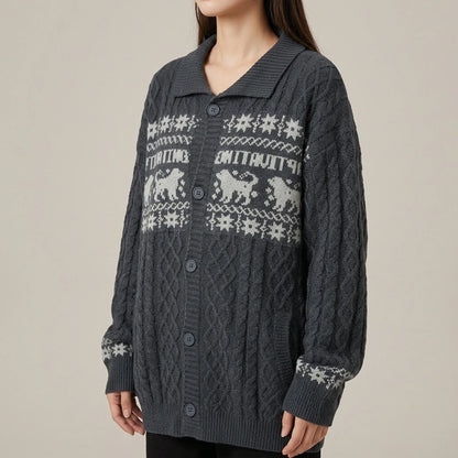 Isle Knit Cardigan for Women Chunky Cable Knit Oversized Relaxed Fit — lifestyle