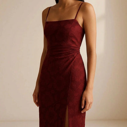 Formal Floral Maxi Dress Women’s Shirred Sheath Slip Sleeveless Slit Square Neck Occasion Wear Christmas Engagement Red Polyester Spring Summer Fall Winter — lifestyle_lead