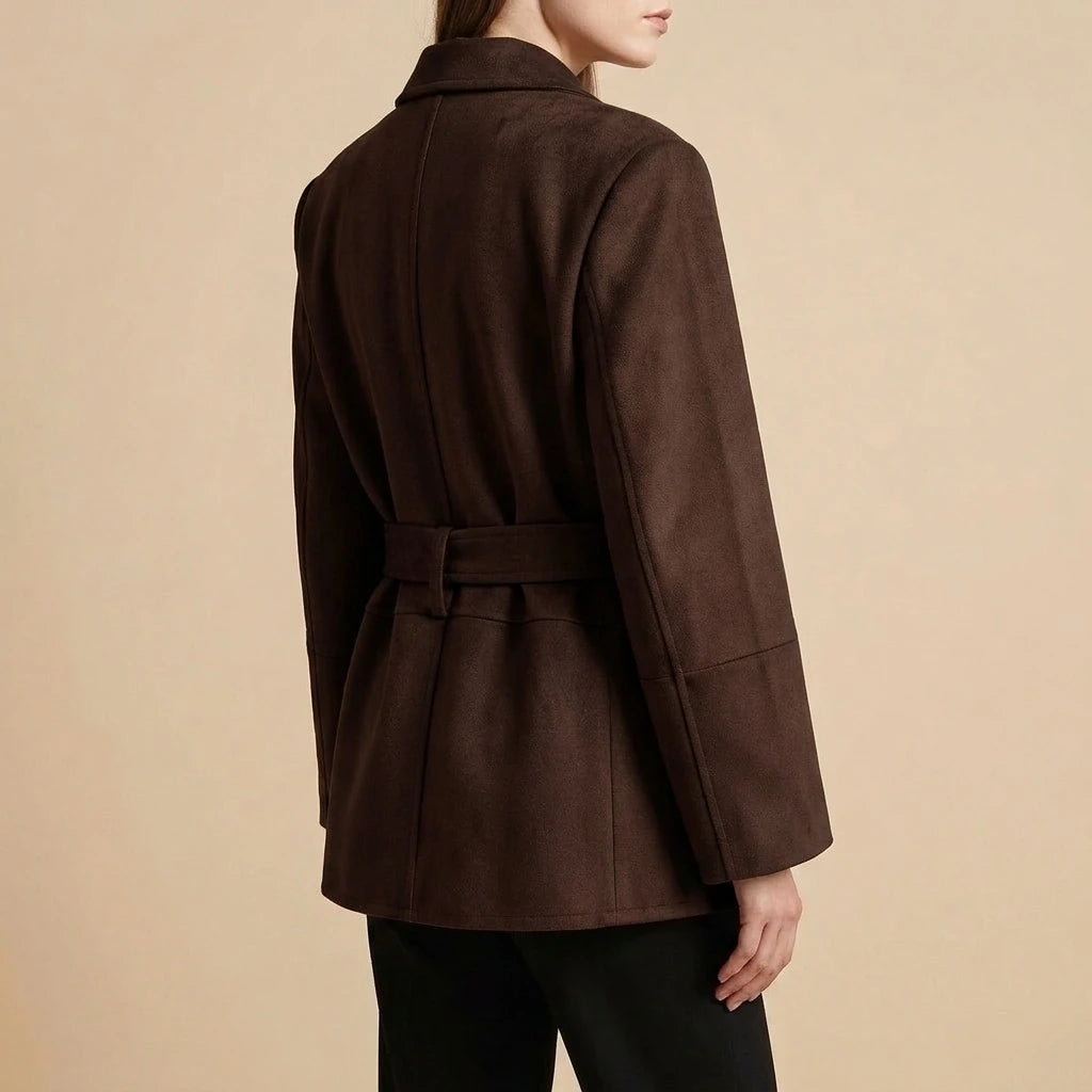 Shoulder padded suede suit jacket for women — variant_front