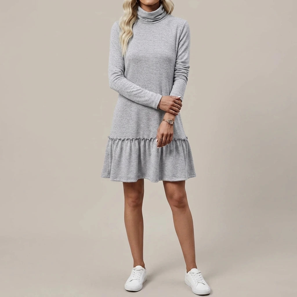 Frill Turtleneck Long Sleeve Dress — lifestyle