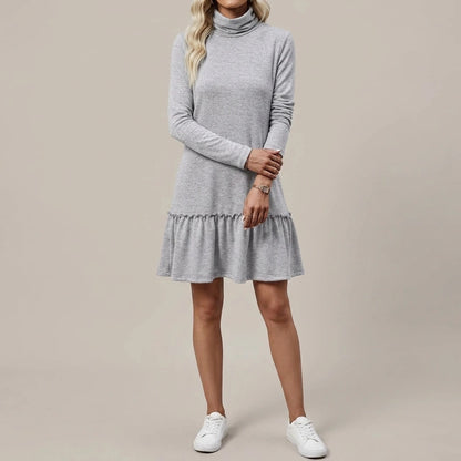 Frill Turtleneck Long Sleeve Dress — lifestyle