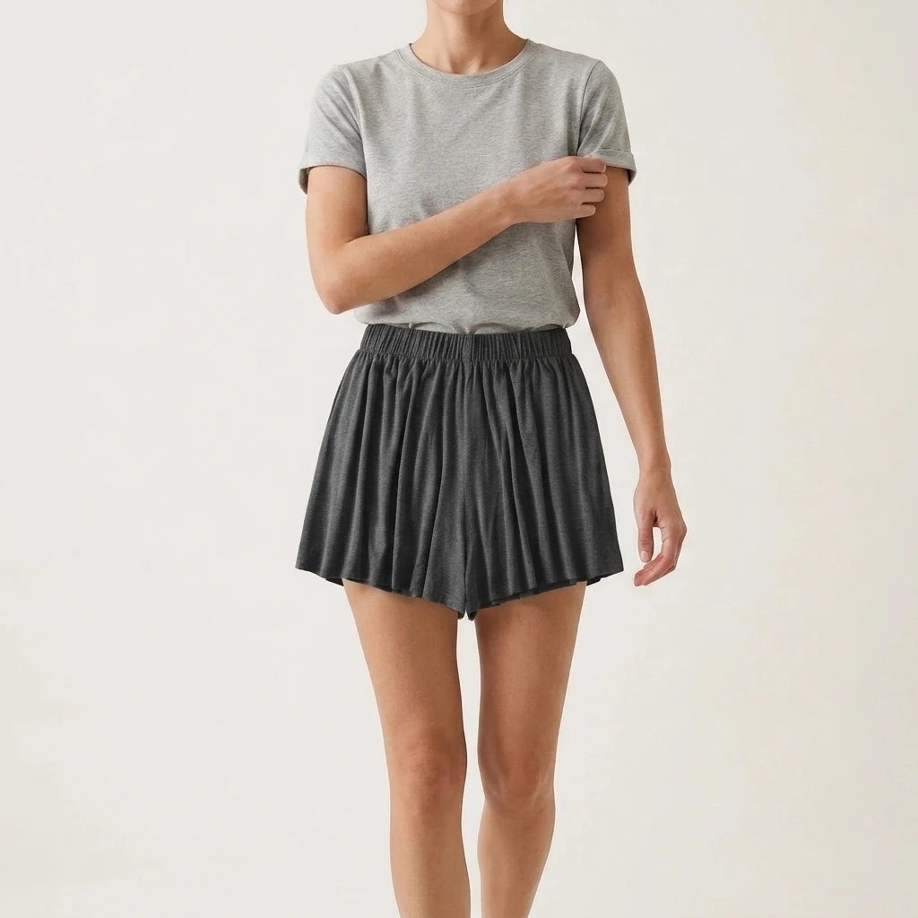Elastic High Waist Loose Wide Leg Sports Shorts — variant_front