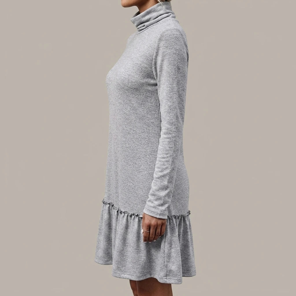 Frill Turtleneck Long Sleeve Dress — lifestyle