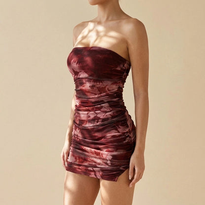 Printed Party Mini Dress Sexy Strapless Bodycon Short Dress — lifestyle
