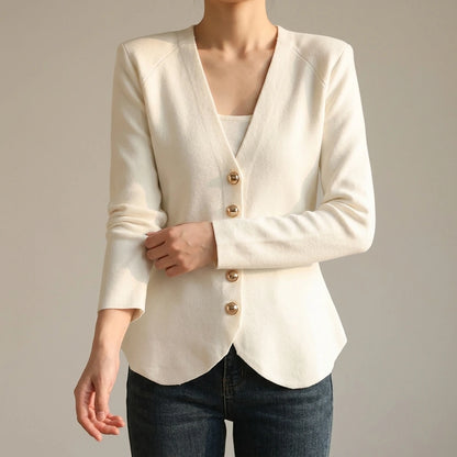 Shoulder padded slim knit jacket — lifestyle