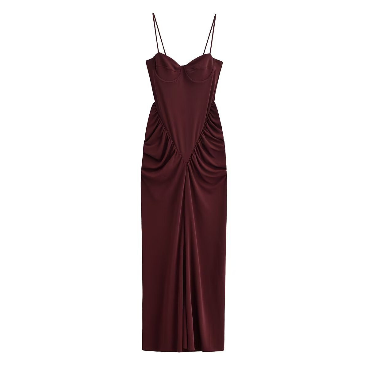 Dark Red Wrinkled Corset Dress for Women, Long Sleeveless Summer Dress, Pullover Polyester, Effortless Style