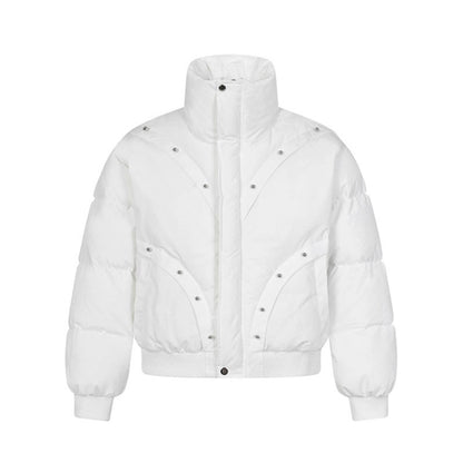 Beaded Design Thick Stand-up Collar Puffer Jacket for Men and Women Casual Warm Cotton Coat
