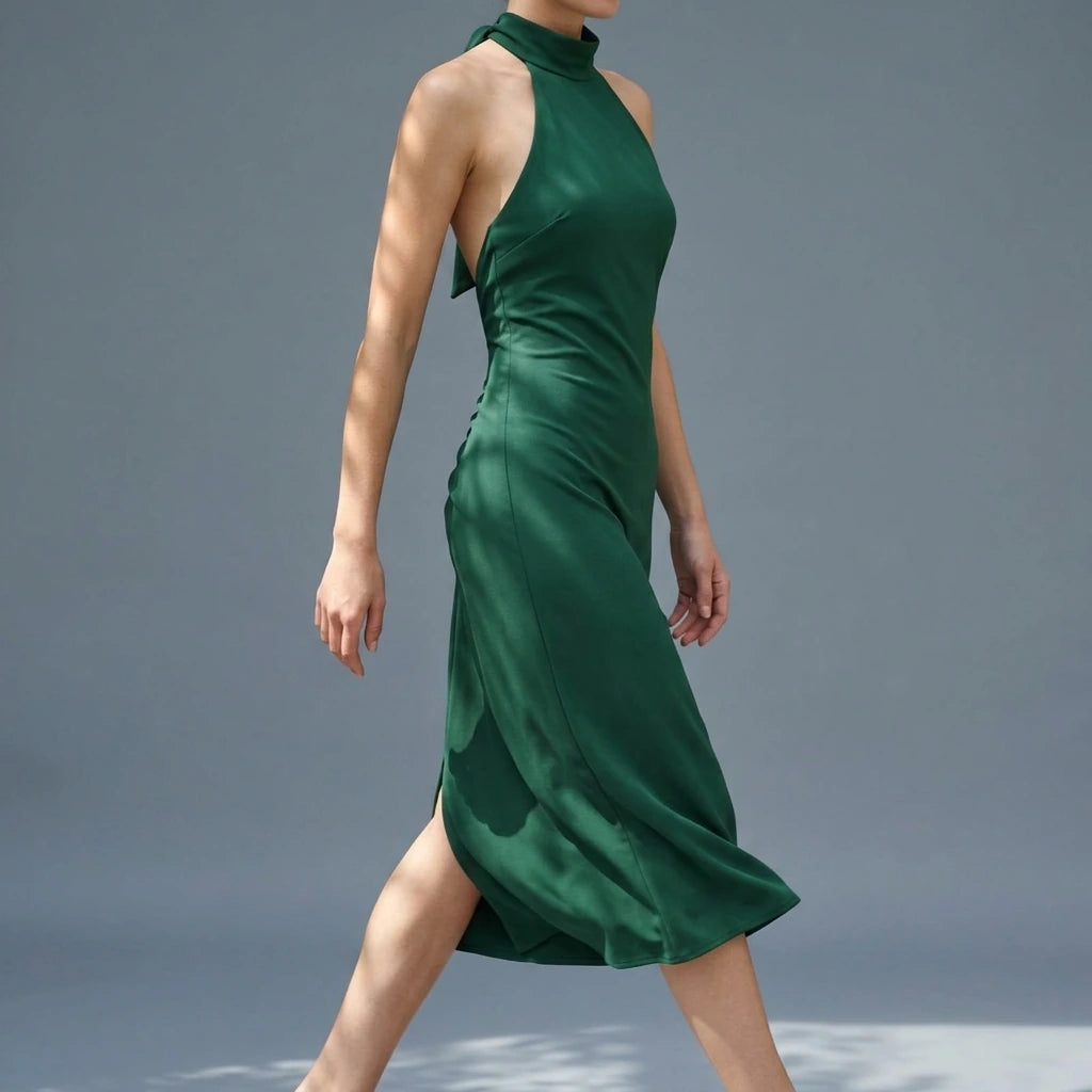 Summer hanging neck collar MIDI dress — lifestyle
