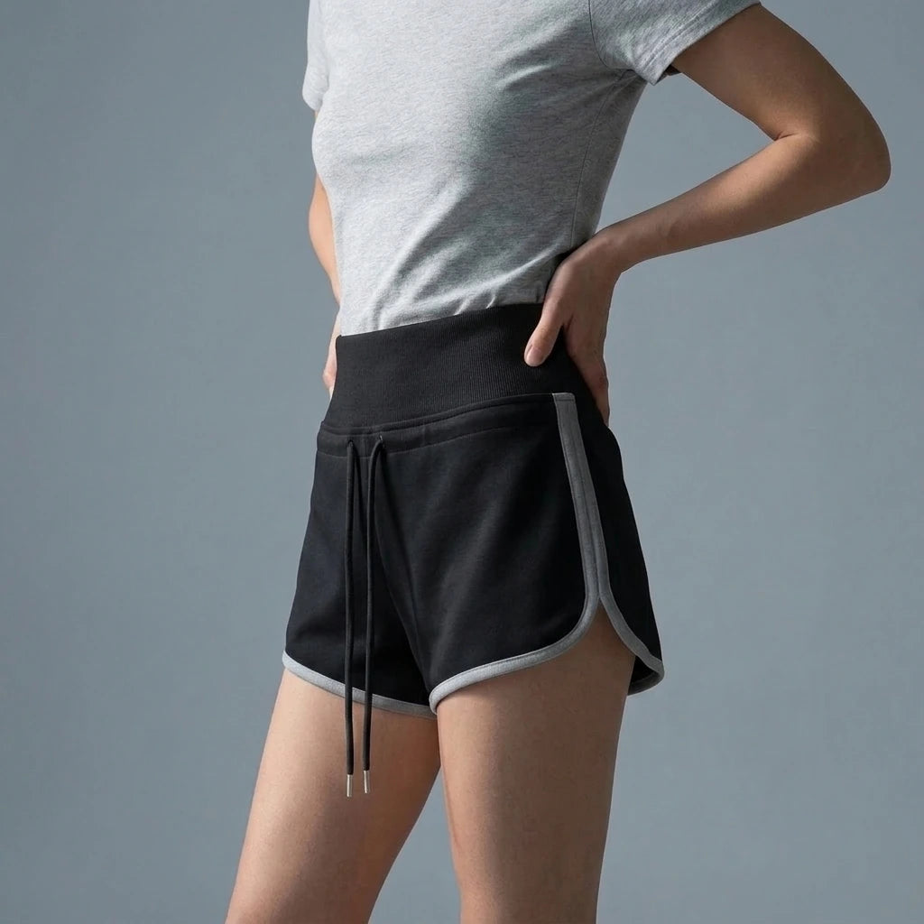 High Waist Wide Waistband Color Block Shorts for Sports and Leisure — variant_front